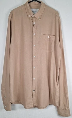 Men's Paid in Full London Johan Linen Long  Sleeve Shirt, Sand, Size Medium - Image 1 of 4