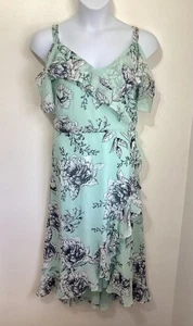 Wallis mint green floral chiffon cold shoulder dip hem maxi dress 20 xxl - Picture 1 of 10