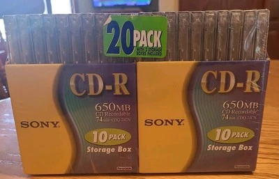 Sony Blank CD-R 650MB 74 Min 20 Pack Storage Case Full Size Jewel Cases CDQ-74BN - Image 1 of 3