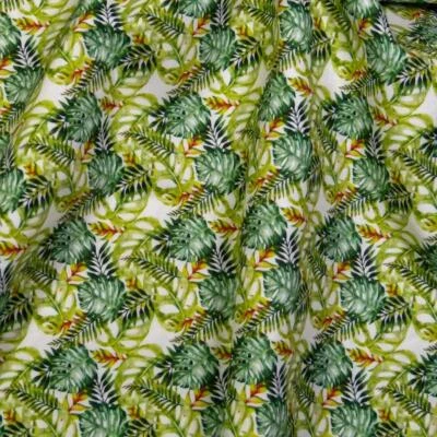 Estampado Hawaiano, Pequeño Monstera Lau y "Garra de Langosta" Pua, Algodón, Por PORTE o 1/2 Yarda Foto 1 de 4