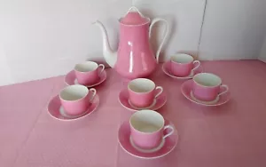 Vintage seltene F. Legrand Limoges Frankreich rosa Teekanne/Kaffee 6 Teetassen & Untertassen - Bild 1 von 18