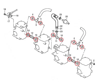 SUZUKI GSF600 650 Bandit 00-06 Carb Fuel T Piece & Connector O Ring / Seal KIT - Image 1 of 2