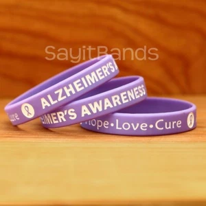 3 Alzheimer's Awareness Wristbands Purple Debossed Color Filled Bracelet Bands - Picture 1 of 2