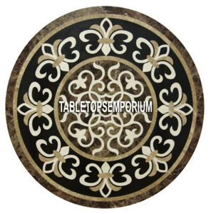 24" Brown Marble Round Pietra Dura Table Top Gemstone Inlay Living Home Decor - Picture 1 of 9