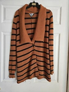 Volcom Womens Cardigan Sweater Lefty Loosey Wrap Stripe Burnt Orange Black XS S - Picture 1 of 5