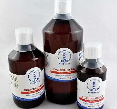 Dorschlebertran,Dorschöl,Fischöl,Barföl,Vitamin A,Hunde,Katzen,250ml bis 1000ml. - Bild 1 von 3