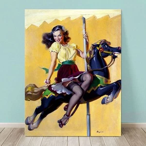 VINTAGE Pin-up Girl CANVAS PRINT Gil Elvgren 8x10" Let's Go around - Picture 1 of 1