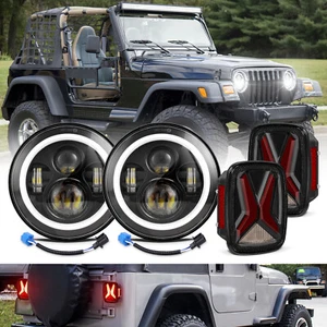 4PC For Jeep Wrangler TJ CJ Combo 7" LED Halo Headlights Tail Lamp W/Side Marker - Picture 1 of 15