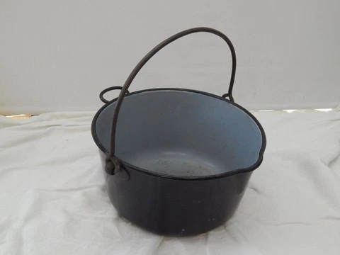 Vintage Black Enamel Preserving Jam Pan Garden Planter Cover