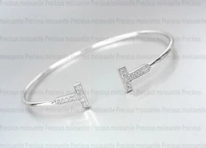 Cuff Bracelet 1Ct Round Cut VVS1 Moissanite Women's 7'' 14K White Gold Plated - Picture 1 of 7