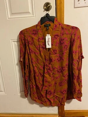 BRAND NEW WOMEN'S SIZE 1X JESSICA SIMPSON PRINTED LONG SLEEVE TIE NECK TOP - Image 1 of 4