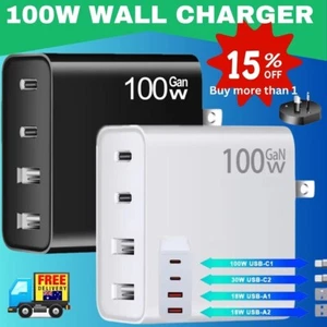 QUALCOMM QC3.0 100W 4 PORT TYPE C FAST WALL CHARGER PLUG Adapter au - Picture 1 of 13