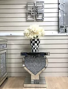 Crushed Diamond Mirrored Pedestal Crystal Heart End Table Lamp Table Side Table - Picture 1 of 5