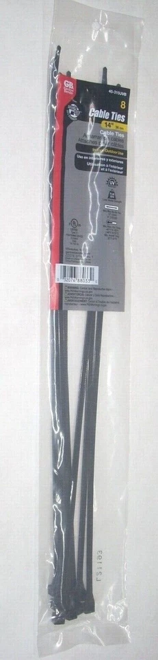 Bridas de cable Gardner Bender 45-315UVB negras con cremallera 14" de largo 75 lb paquete de 8 Foto 1 de 1