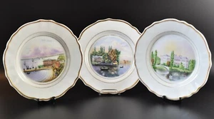 3x Porcelain View Plates Knieperteich Stralsund Veduten Hand Painted 19th Century - Picture 1 of 12