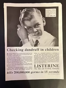 Vtg 1929 Listerine Ad Checking Dandruff in Children Kills 2M Germs in 15 Seconds - Picture 1 of 3