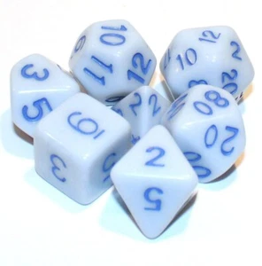 Juego de 7 dados poliédricos opacos con bolsa - azul claro con números azules - Imagen 1 de 2
