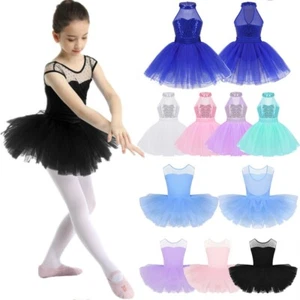 Niñas Lentejuelas Ballet Leotardo Niño Tutú Falda Vestido Gimnasia Baile Ropa Mono - Imagen 1 de 58