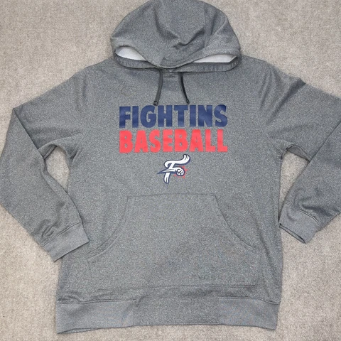 Reading Fightin Phils Hoodie Evoshield Mens Medium Gray Pullover Spell Out Logo Cover