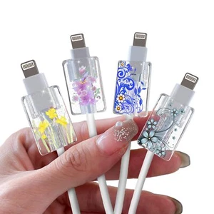 Glitter Cable Protector for iPhone Type-c ChargerCute Bling Floral Flowers Fi... - Picture 1 of 7