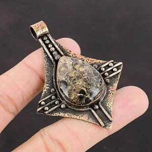 Valentines Deal Copper Pear Turritella Agate Stone Mother Bezel Pendant Jewelry - Picture 1 of 6