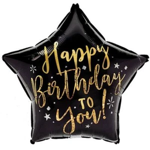 Happy Birthday to You Black and Gold Star Foil Balloon 17" Black Gold Decoration - Picture 1 of 1