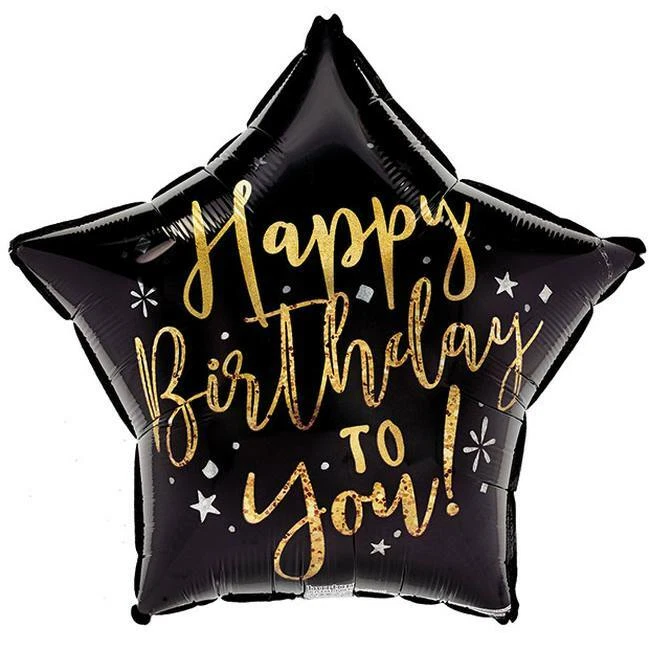 Happy Birthday to You Black and Gold Star Foil Balloon 17" Black Gold Decoration - Image 1 of 1