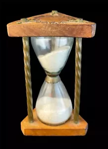 Antike Sanduhr Holz Messing Gestell Mundgeblasenes Glas 18./19. Jahrhundert - Bild 1 von 14