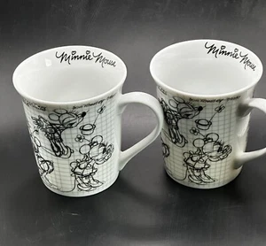 Disney Minnie Mouse Sketch Book Coffee Mug Tea Cup Black & White Set (2) - Picture 1 of 6