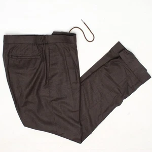Custom Drawstring Dress Pants Mens 33x30 Solid Dark Brown Wool Flannel Pleated - Picture 1 of 8