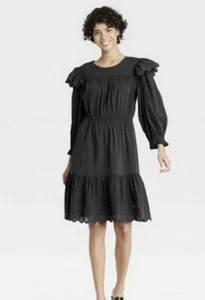 Women's Ruffle Long Sleeve Ruffle Dress - Universal Thread™ Dark Gray Medium NWT - Picture 1 of 6