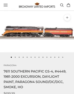 Broadway Limited 7611 HO Paragon 4 Southern Pacific Daylight GS-4 #4449 - Image 1 of 2