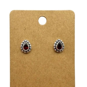Garnet Earrings Stud Solid 925 Sterling Silver Post Posts Studs - Picture 1 of 5