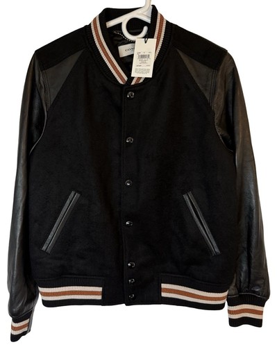 Bomber Coach 1941 a righe Varsity donna nuovo con etichette $795 taglia 10 nero bottoni a pressione