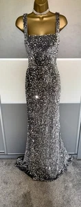 Elegant Evening Sequin Wedding Party Cruise Prom Cocktail Maxi Dress Sz 10/12 - Picture 1 of 3