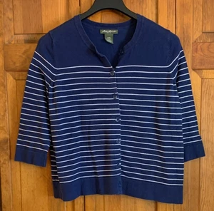 Women's Eddie Bauer 3/4-Sleeve Blue & White Striped Sweater Tag Size XL - Picture 1 of 3