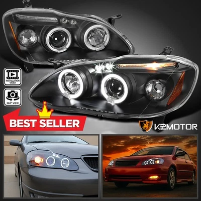 Fits 2003-2008 Toyota Corolla Black LED Halo Projector Headlights Left+Right Foto 1 de 4