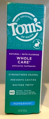 Tom's Natural Whole Care Anticavity Fluoride Toothpaste Peppermint 4 Oz - New - Image 1 of 2