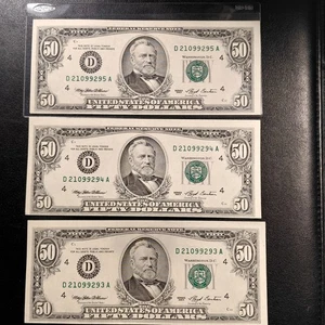 1993 ($50) Three "Consecutive" Fed Reserve Banknotes - Cleveland, OH. "Choice" - Picture 1 of 15