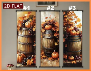 Hanging Scroll Prints - Fall Pumpkin Barrel - Picture 1 of 6