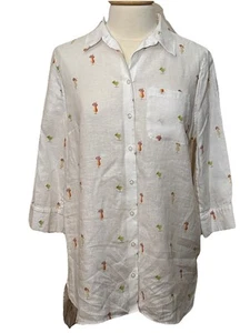 Chico’s No Iron Linen Shirt Size 1 Tropical Drink Print 3/4 Sleeve Button Up - Picture 1 of 7
