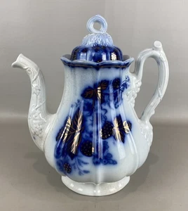 Tetera antigua Gaudy Ironstone Flow azul "BLACKBERRY" con tapa - Imagen 1 de 8