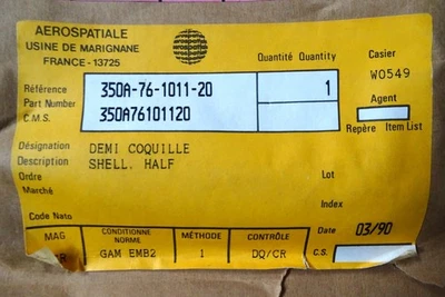 350A76-1011-20 QTY 1 NEW Half Shell AIRBUS HELICOPTER EUROCOPTER AS350 H125 Foto 1 de 2