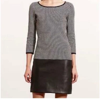 Vestido Ralph Lauren Talla Pequeña Negro Blanco Pata de Gallo Imitación Cuero Falda 051 Foto 1 de 4