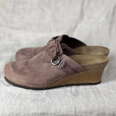 Birkenstock Papillio Wedge 8 39 Womens Boston Heel Clogs Women Brown Suede Slide - Image 1 of 4