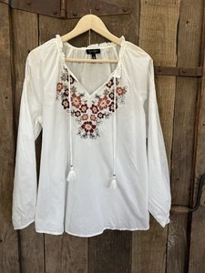 Jessica Simpson White Floral Embroidered Boho Blouse Sz L - Picture 1 of 12
