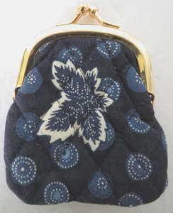 Monedero Vera Bradley Hoja Azul Tela Acolchada Cierre Bloqueo Beso Tono Dorado - Imagen 1 de 5