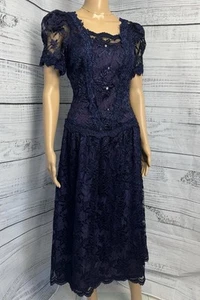 Robe vintage en dentelle Cachet by Bari Protas taille 7/8 violette perlée robe gothique taille basse - Photo 1/15