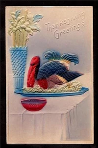 um 1910 Flachrelief handkoloriert Erntedank Abendessen Postkarte - Bild 1 von 1