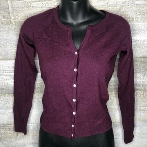 100% lana merino mujer XS pequeño púrpura bling botones cárdigan suéter - Imagen 1 de 5